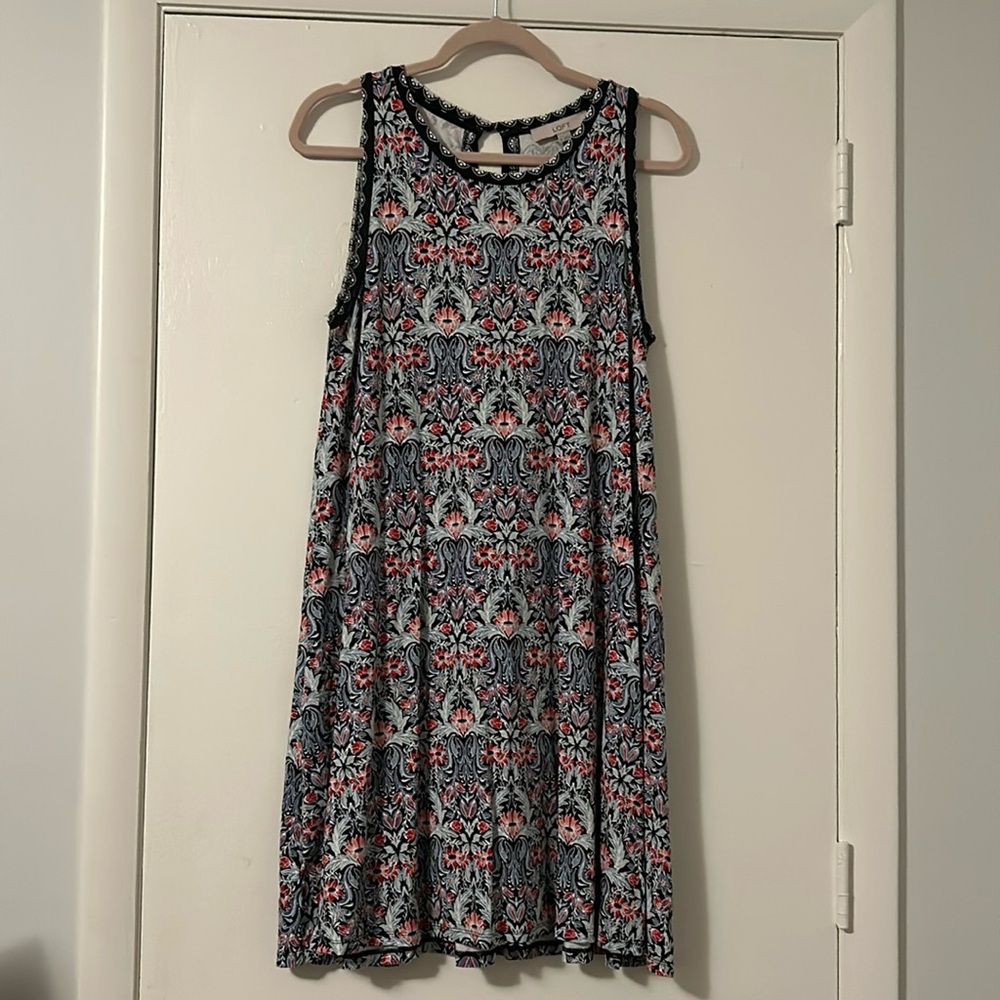 Loft Multicolor Floral Sleeveless Dress with Keyhole